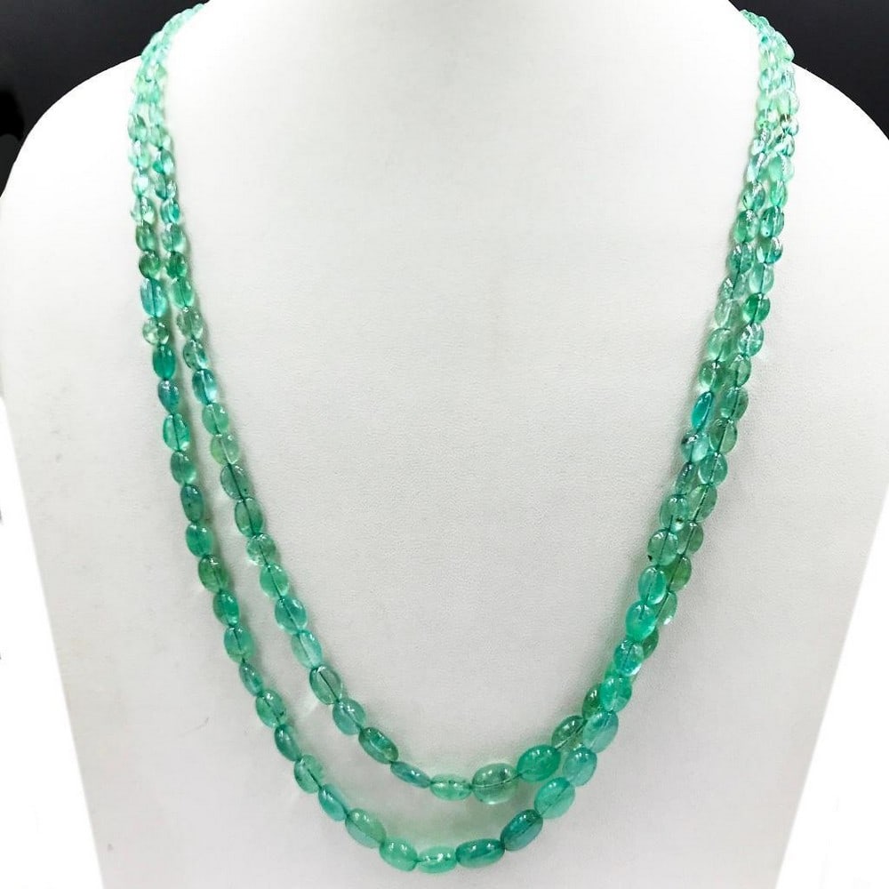 2 String Oval Shaped Emerald Bead Necklace (1 of 1)