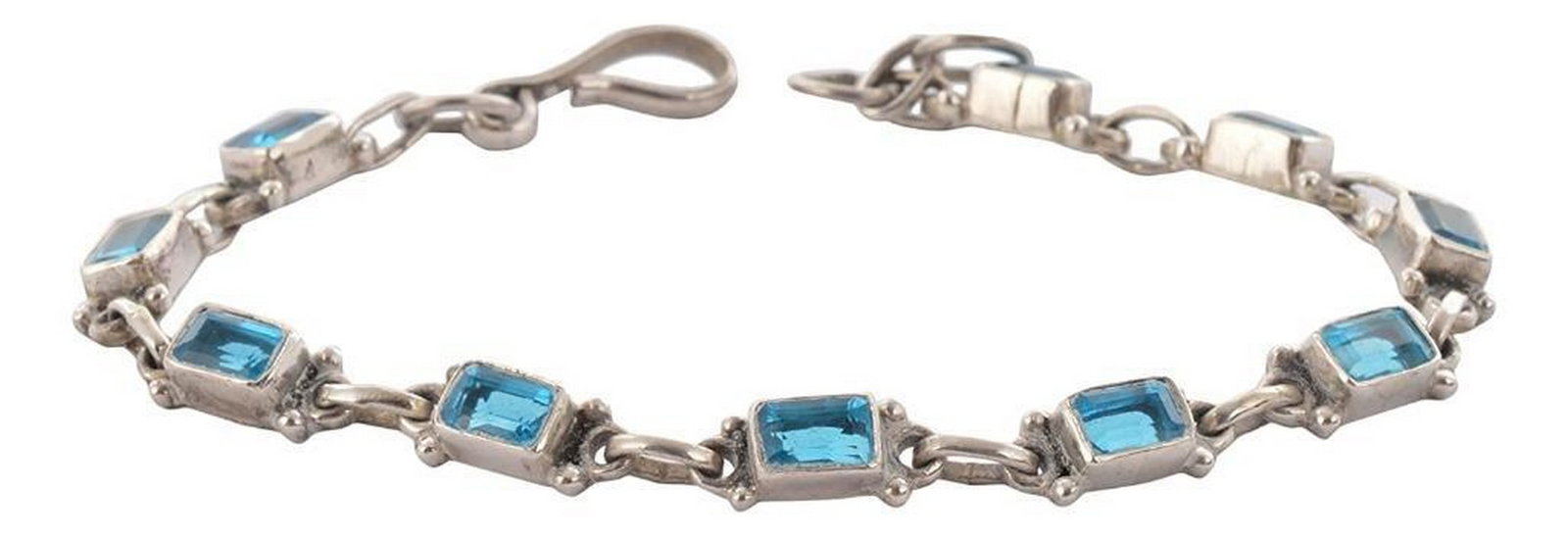 Blue Octagon Sterling Silver Bracelet: Blue Octagon Sterling Silver Bracelet Clasp Type: Hook Size: 20.5cm x 0.6cm View Photos For Further Details.