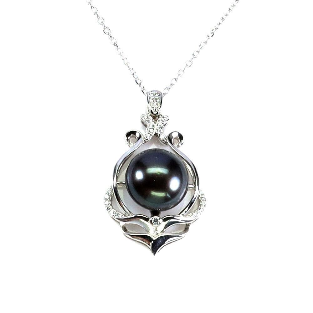 18.5'' Round Pearl 12mm & Simulated CZ Gemstone Necklace in 925 Sterling Silver (1 of 3)