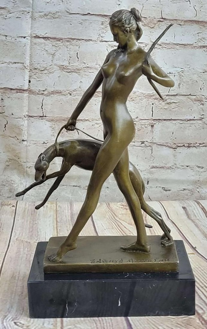 McCartain Inspired Diana The Hunter & Fierce Dog Bronze Sculpture- 12''x 9'': McCartain Inspired Diana The Hunter & Fierce Dog Bronze Sculpture- 12" x 9" Standing tall and nude this bronze sculpture of ''Diana the Hunter'' was handmade and casted using the ''Lost wax Meth