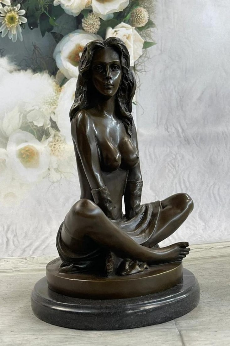Classic Elegance Beauty Nude Woman in Restful Pose Original Bronze Sculpture by Milo - 11'' x 6.5'': Classic Elegance Beauty Nude Woman in Restful Pose Original Bronze Sculpture by Milo - 11" x 6.5" Seated with both provocation and elegance, a self-assured young woman unveils her gracefully con