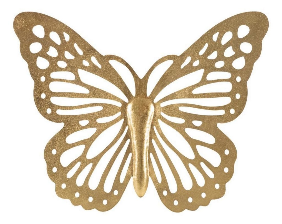 Golden Butterfly Wall Art Sculpture: Golden Butterfly Wall Art Sculpture An elegant 3D decorative butterfly for your wall. Its essential lines and intricately carved design, complemented by gold accents, add a touch of sophistication and