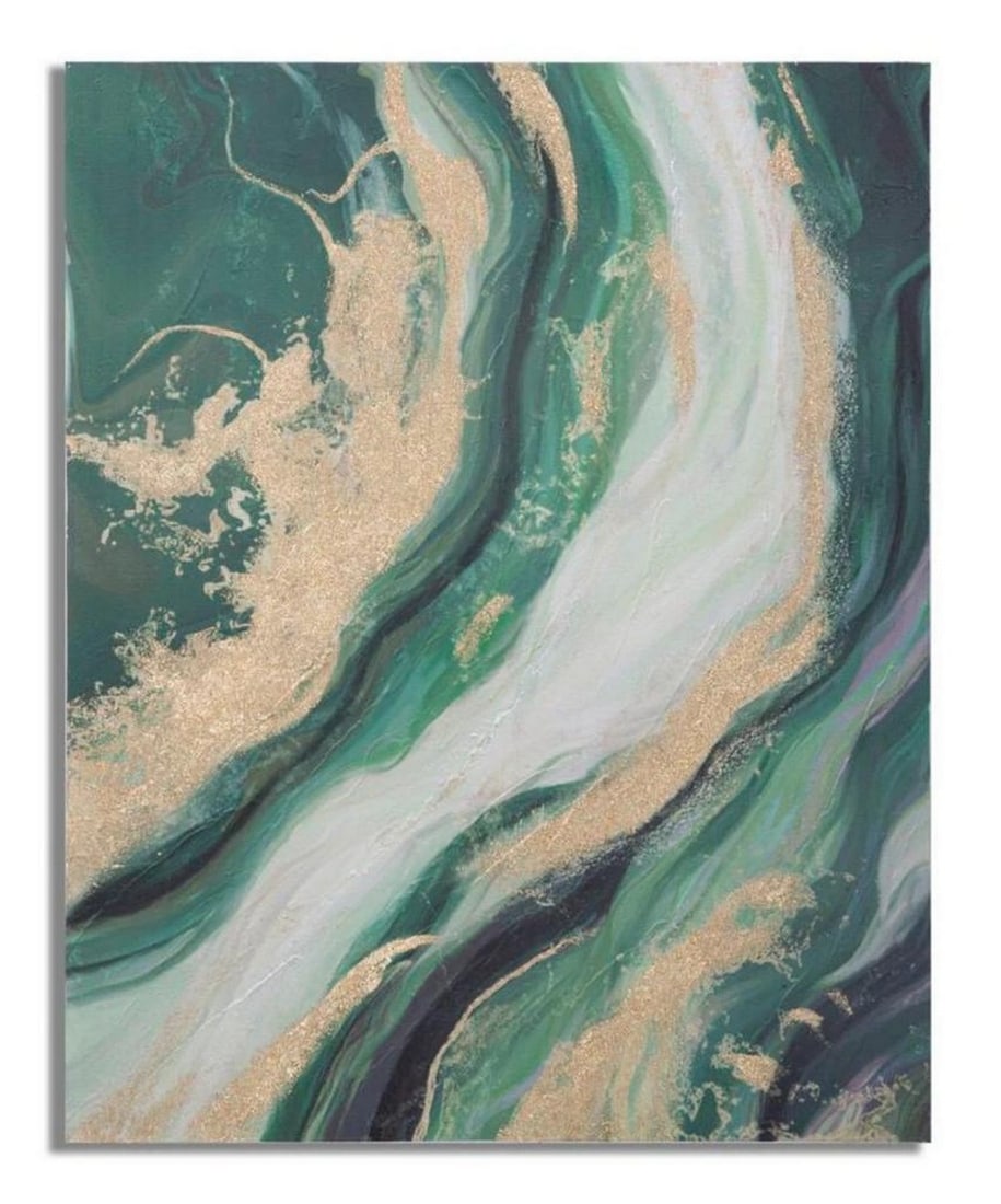 Green & Gold Marble Canvas Painting - 39'' x 31'': Green & Gold Marble Canvas Painting - 39" x 31" Elevate your space with our Green & Gold Marble Canvas Painting. This exquisite artwork features a stunning combination of green and gold hues in
