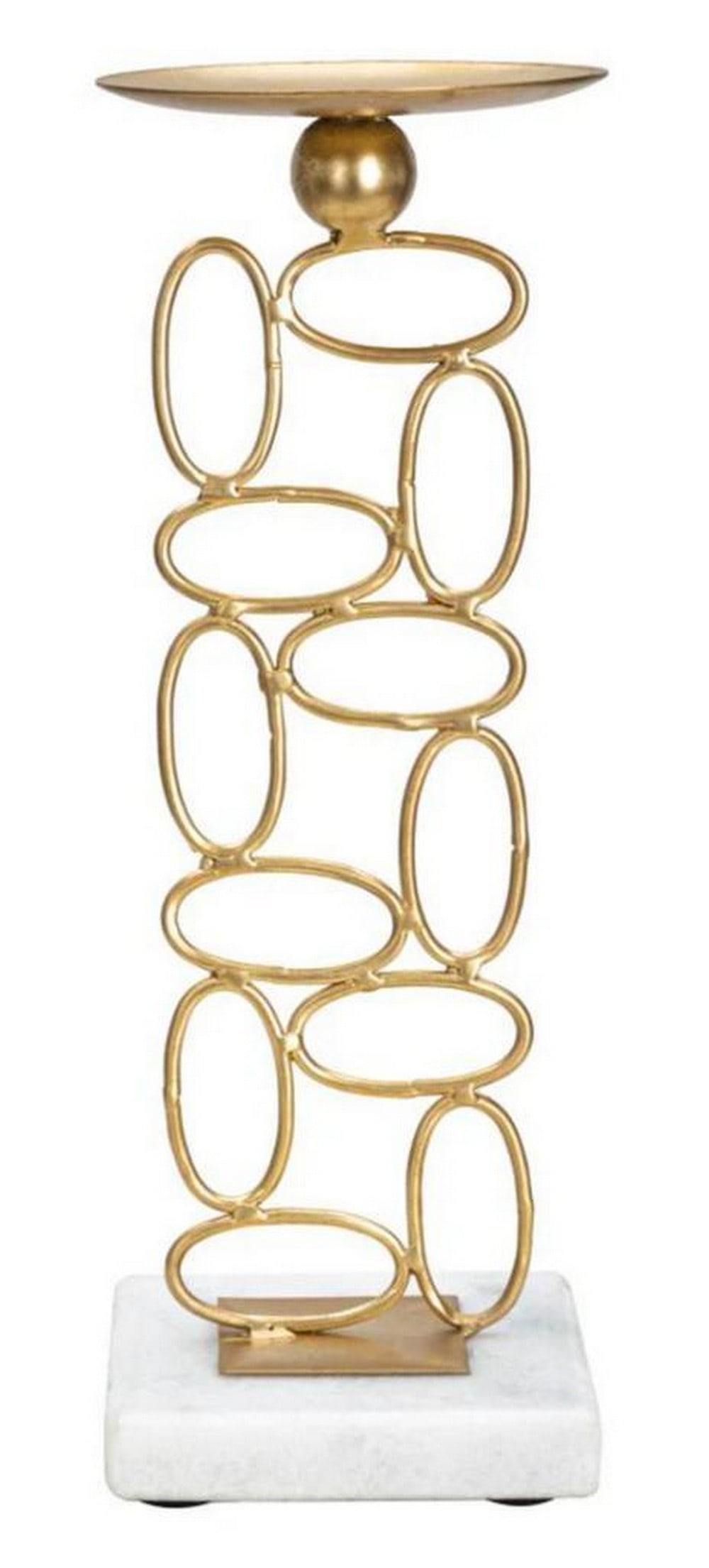 White Marble Base Candle Holder in Golden Metal with Geometric Design (1 of 7)