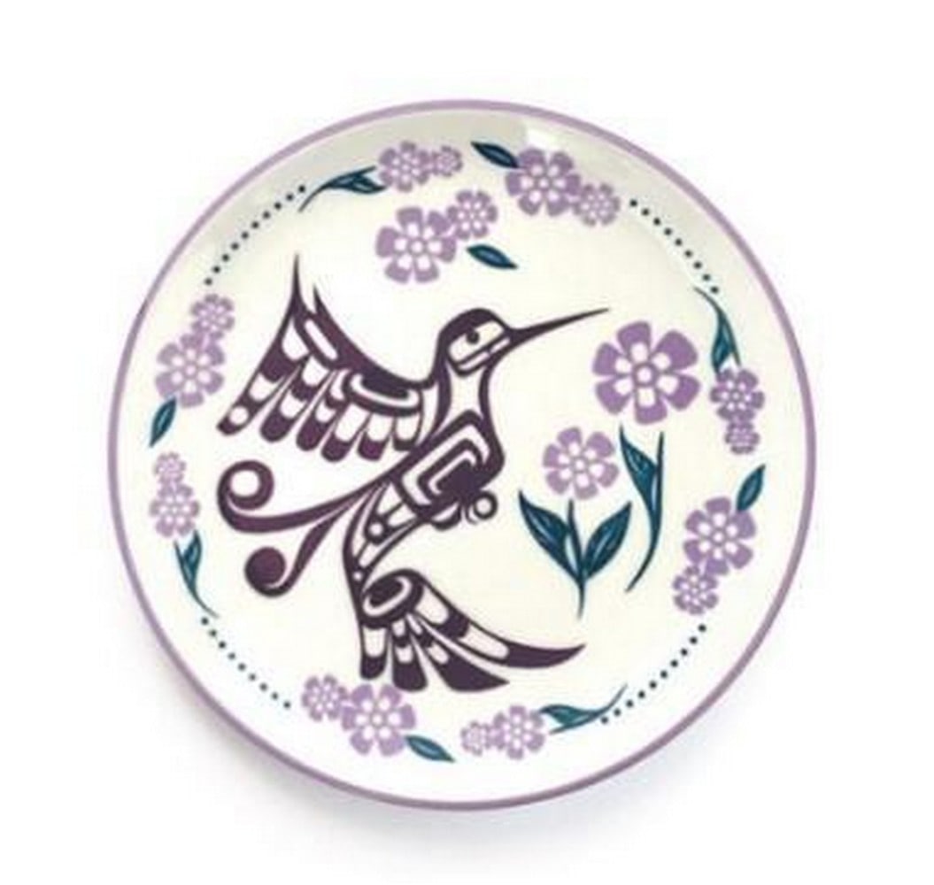 Radiant Hummingbird Art Plate: Radiant Hummingbird Art Plate This beautiful 5.75 inch round Porcelain Art Plate with contemporary Indigenous designs is stunning, either as a collection or as accent pieces. Hummingbirds are symbols