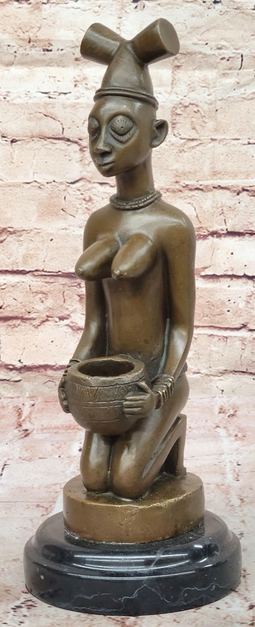 African Tribal Original Bronze Statue - 12'' x 4.5'': African Tribal Original Bronze Statue - 12" x 4.5" This Bronze Maternity Sculpture honors the strength and grace of African womanhood, embodying fertility and nurturing energy. With intricate de