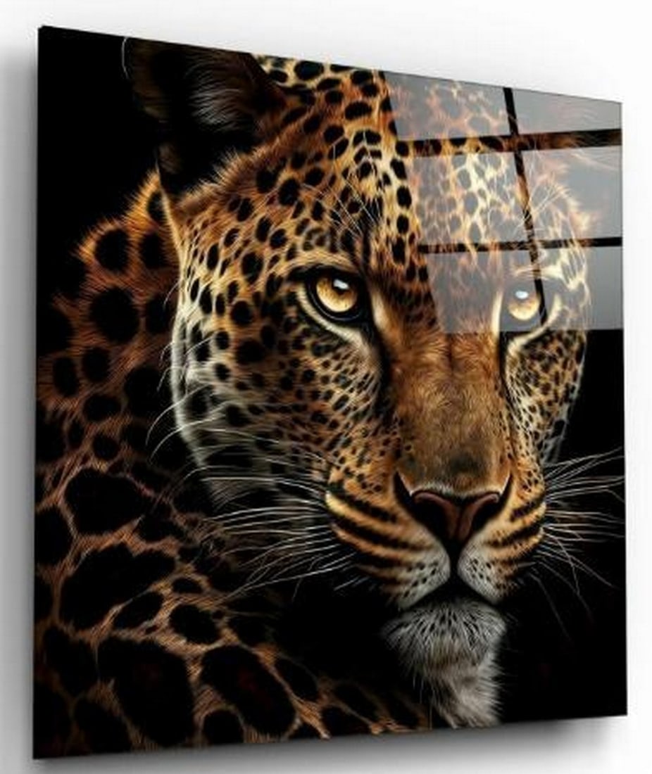 Wild Focus Tempered Glass Wall Art: Wild Focus Tempered Glass Wall Art This tempered glass wall art features a striking close-up photograph of a leopard, capturing every detail of its intense gaze and beautifully patterned fur. The shar