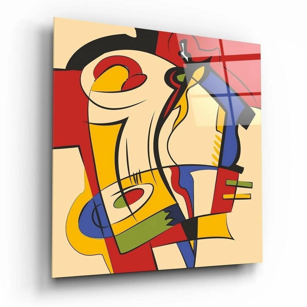 Alfred Gockel Inspired Glass Wall Art: Alfred Gockel Inspired Glass Wall Art A tempered glass wall piece featuring an abstract composition influenced by the dynamic style of Alfred Gockel. Flowing lines and bold shapes create a sense of mo