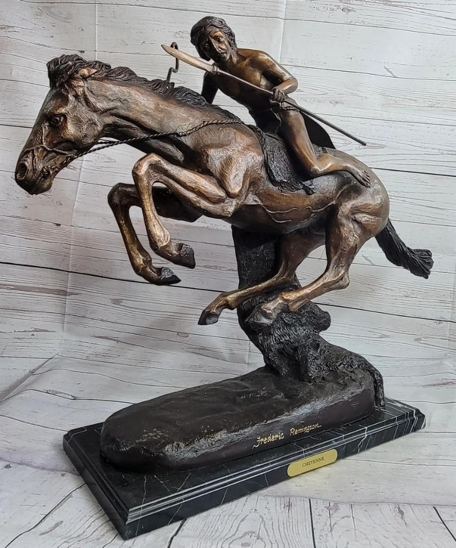 Native American Cheyenne on Horseback Inspired Bronze Statue - 21'' x 27'' (1 of 7)