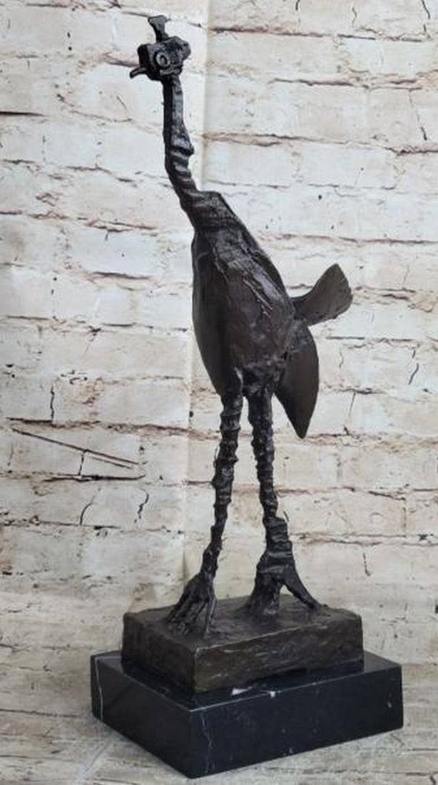 Surreal Strut: Steampunk Ostrich Bronze Sculpture: Surreal Strut: Steampunk Ostrich Bronze Sculpture Boldly imaginative and mechanically whimsical, this is a reproduction bronze sculpture inspired by the abstract genius of Pablo Picasso, and it bears 