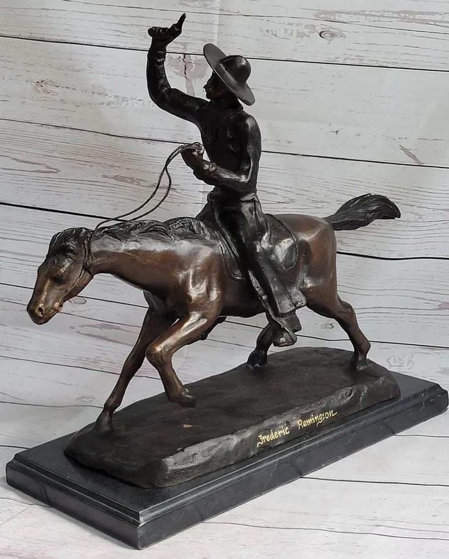 Classic Cowboy Will Rogers Statue by Frederic Remington Western Art Bronze Sculpture - 14'' x 16'' (1 of 6)