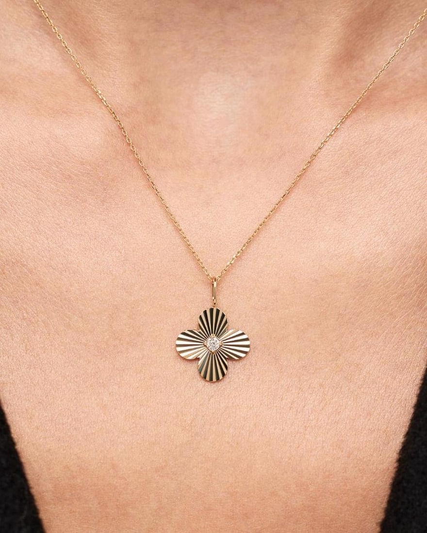 Solid Gold Flower Pendant Necklace - 2