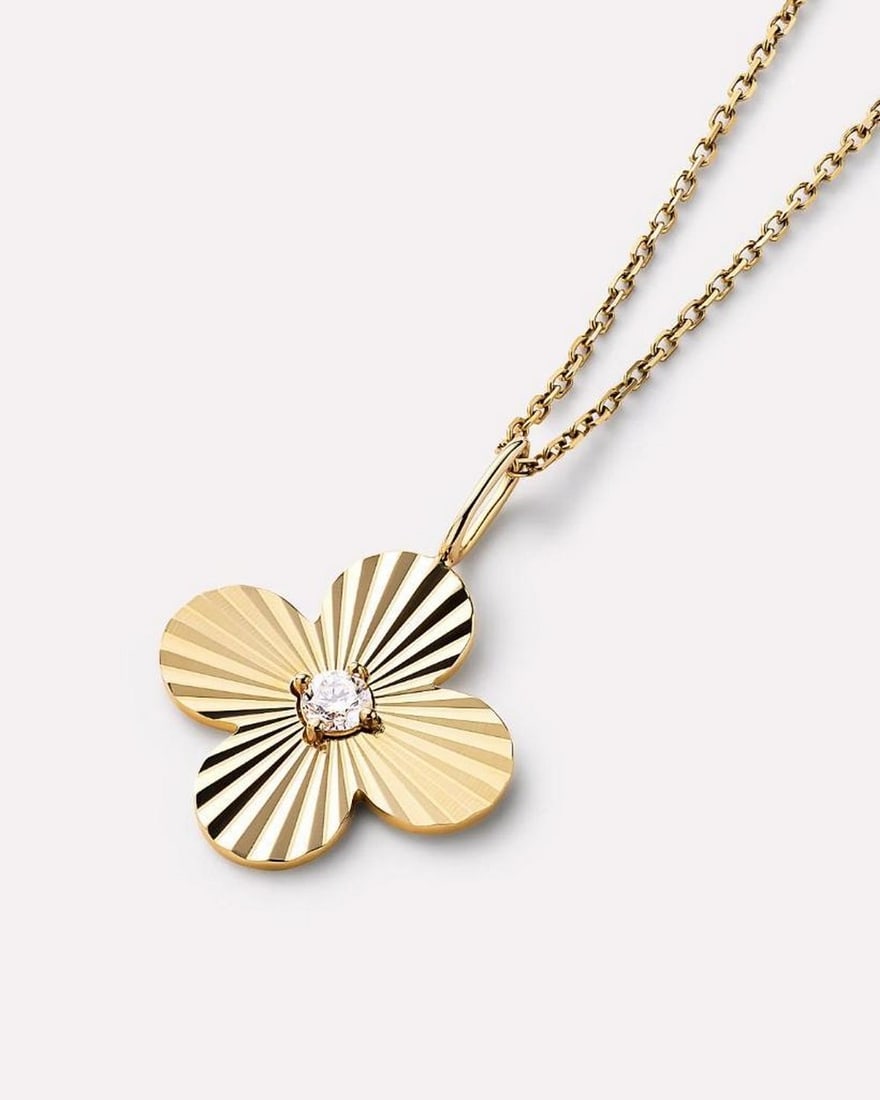 Solid Gold Flower Pendant Necklace - 3