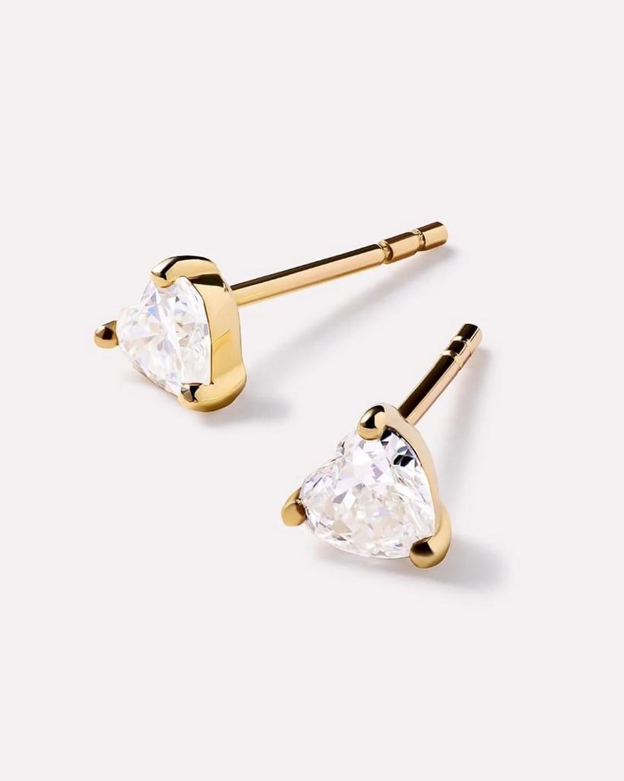 Solid Gold Heart Stud Earrings - 2