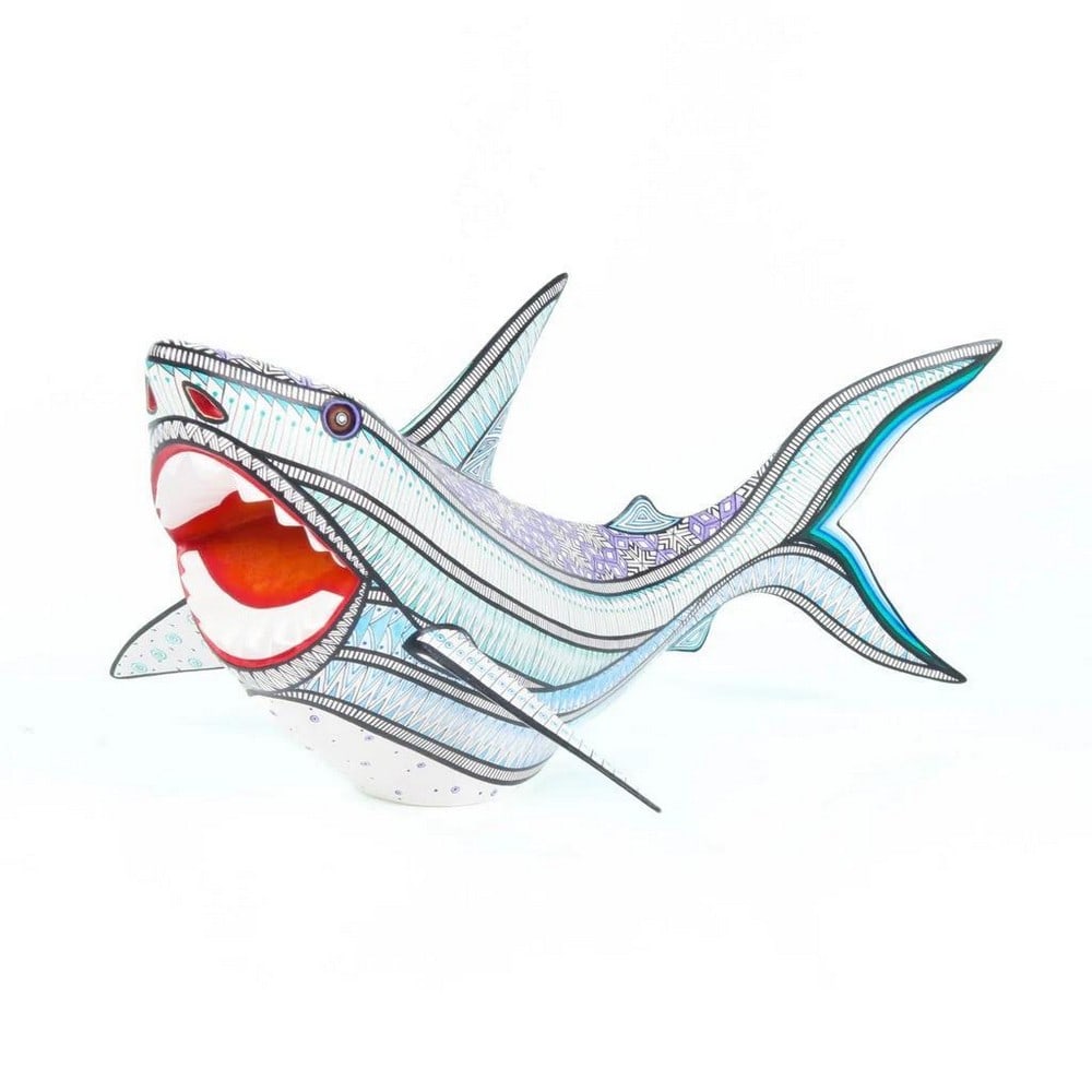 Ocean Guardian Shark - Hand-Carved Alebrije from Oaxaca: Ocean Guardian Shark - Hand-Carved Alebrije from Oaxaca Experience the bold artistry of Oaxacan folk tradition with this Ocean Guardian Shark alebrije, expertly handcrafted by the renowned Morales fam