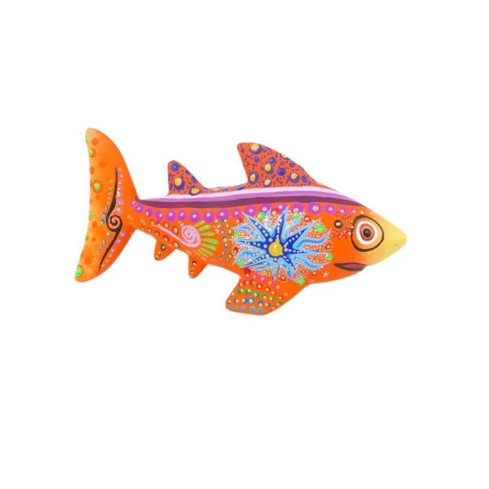 Orange Shark - Oaxacan Alebrije by the Sosa Family: Orange Shark - Oaxacan Alebrije by the Sosa Family Daring, dynamic, and undeniably captivating - this orange shark alebrije surges with personality and tradition. Handcrafted from sustainably sourced 