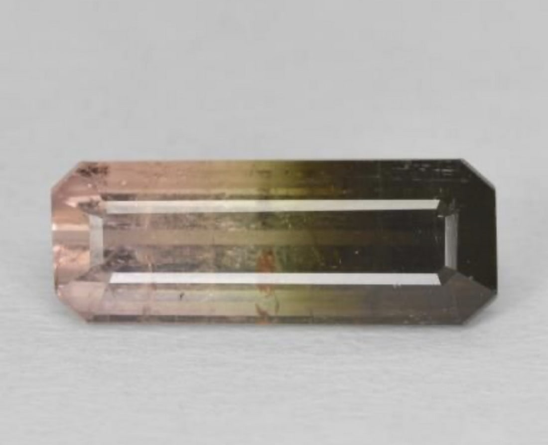 3.8ct Bi-Color Emerald-Cut Tourmaline: 3.8ct Bi-Color Emerald-Cut Tourmaline Weight: 3.8ct Size: 15.1mm L x 5.7mmW x 4.75mm D Color: Bi-color Clarity: SI Treatment: Untreated Origin: Mozambique View Photos For Further Details