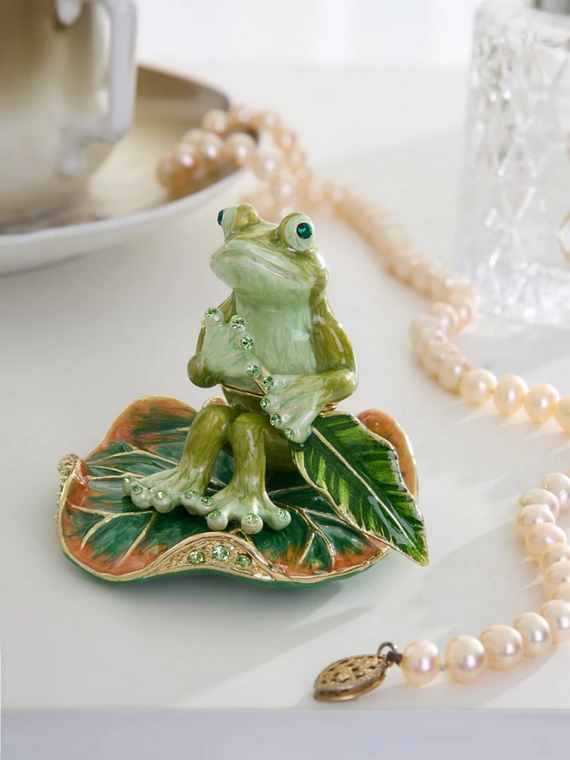 Frog Rowing Leaf Enamel Trinket Box - 2