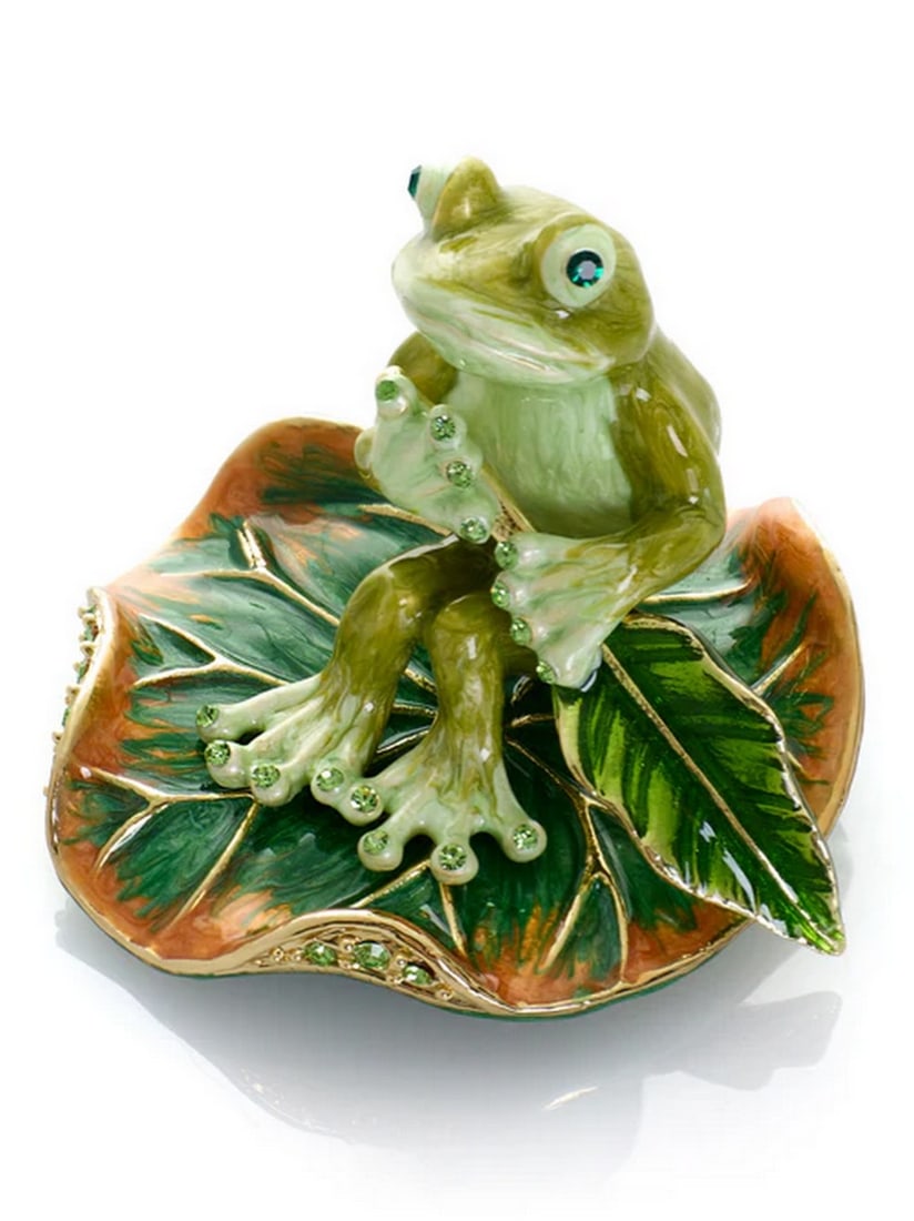 Frog Rowing Leaf Enamel Trinket Box - 3