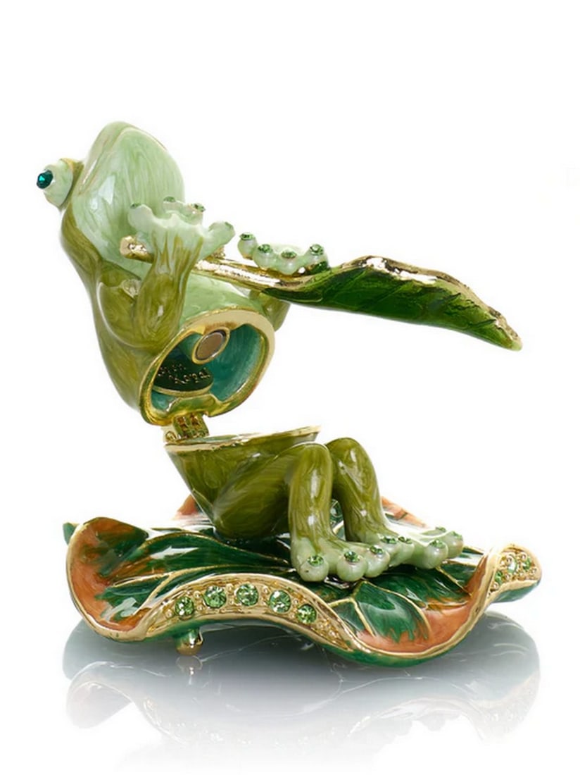 Frog Rowing Leaf Enamel Trinket Box - 5