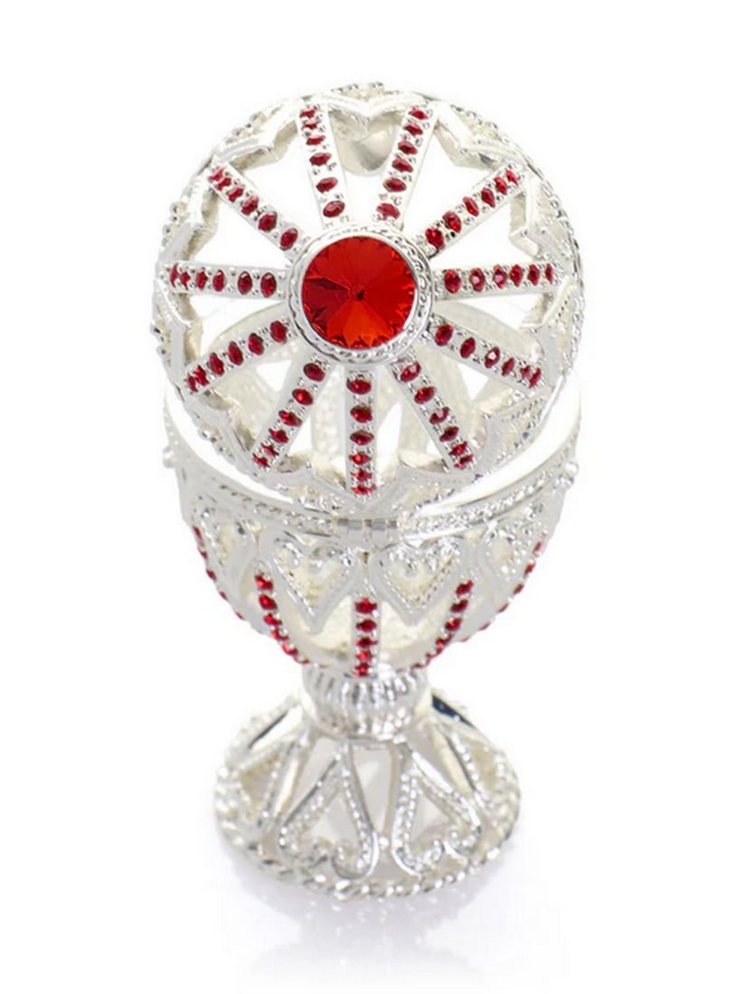 Silver Easter Heart Crystal Egg Trinket Box - 3