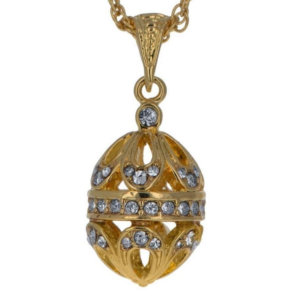 Gold Tone Brass Royal Egg Inspired Pendant Necklace: Gold Tone 57 Crystals Brass Royal Egg Inspired Pendant Necklace 20 Inches. View Photos For More Details.