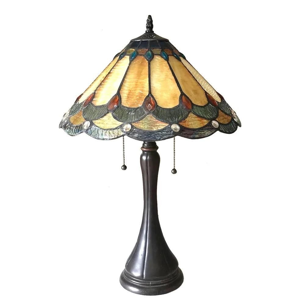 Tiffany Style 2-Light Antique Dark Bronze Table Lamp: Tiffany Style 2-Light Antique Dark Bronze Table Lamp Bring classic elegance to your home with this handcrafted Tiffany-style table lamp. Featuring 126 pieces of stained art glass, 42 beads, and 14 spa
