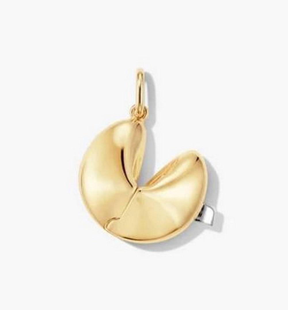 Fortune Favors Charm in 18k Gold Vermeil: Fortune Favors Charm in 18k Gold Vermeil This charm features a polished design that opens to hold a small note inside, functioning as a keepsake piece. The form is compact with a smooth surface and co