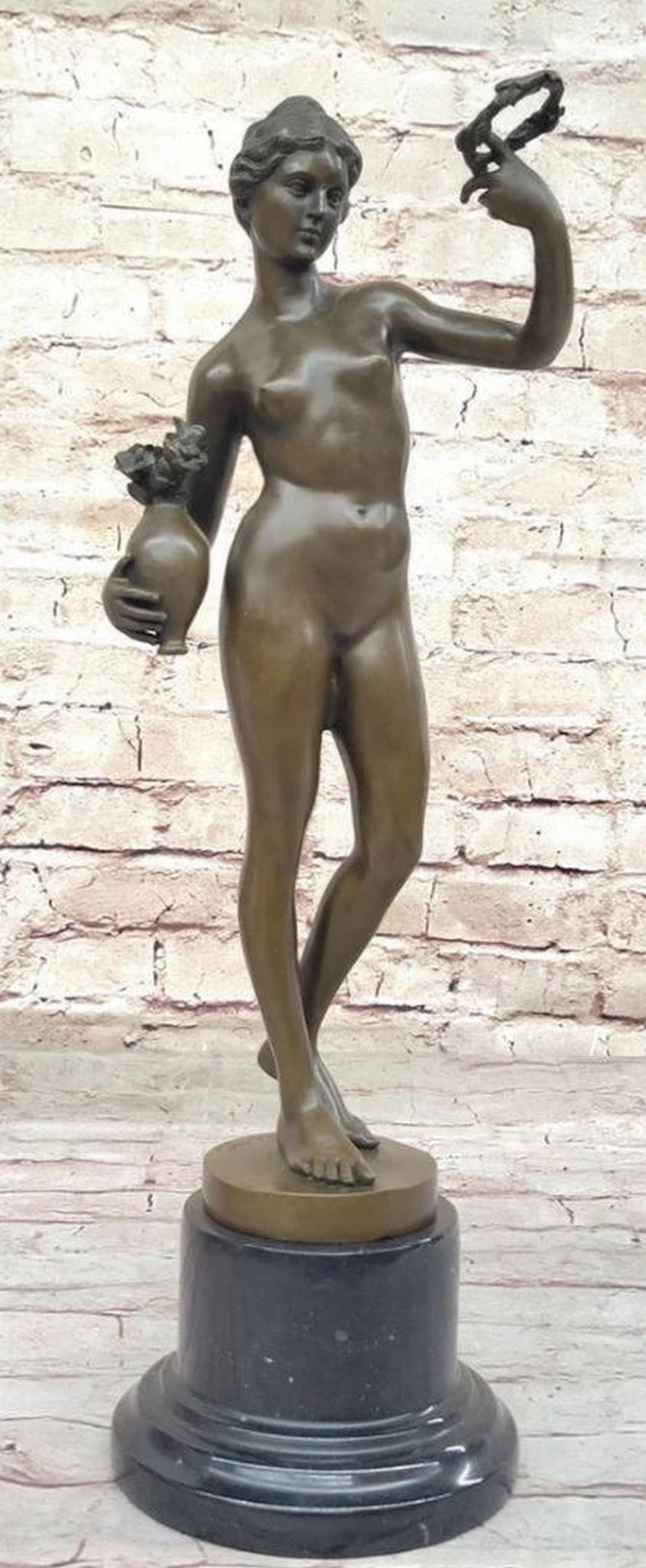 Feminine Grace Unveiled: Adriaen de Vries' Inspired Bronze Nude Woman Sculpture - 16'' x 7.5'': Feminine Grace Unveiled: Adriaen de Vries' Inspired Bronze Nude Woman Sculpture - 16" x 7.5" Immerse yourself in the timeless beauty of the Nude Woman Genuine Bronze Sculpture by Adriaen de Vr