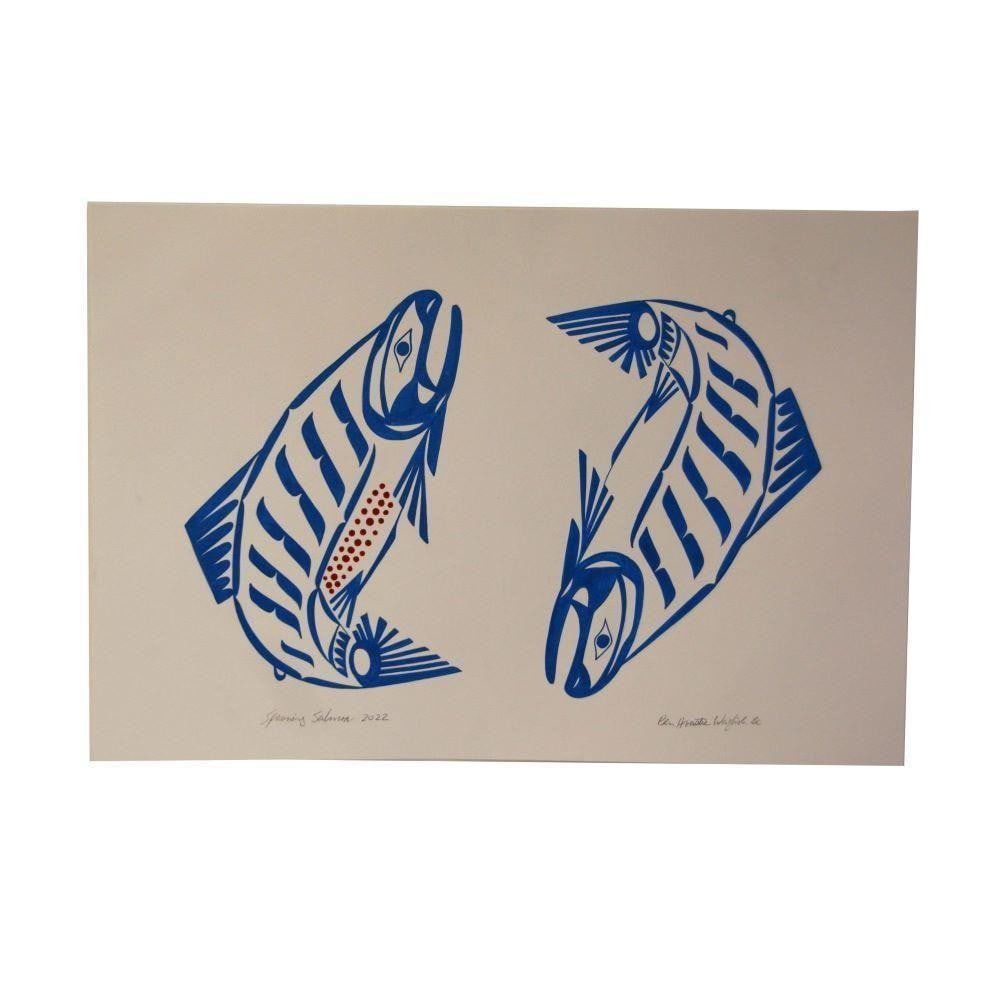 22'' x 15'' Original Blue Male & Female Spawning Salmon Painting by Ben Houstie (1 of 1)