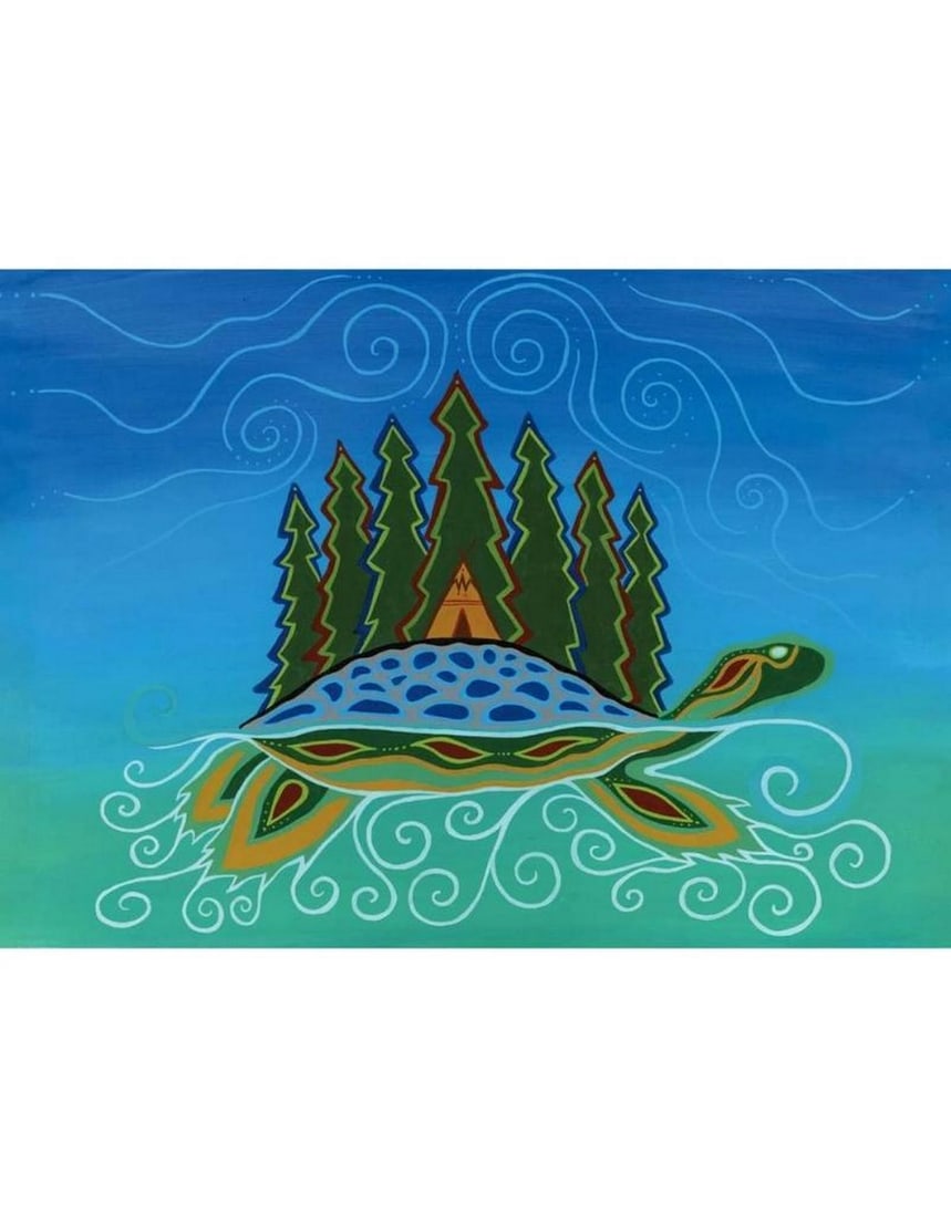 12'' x 14'' Framed Art Print by Patrick Hunter Turtle Island: 12" x 14" Framed Art Print by Patrick Hunter Turtle Island Patrick Hunter is an Ojibway, 2-Spirit artist from Red Lake, ON, known for his work in both Woodland and graphic art styles. His