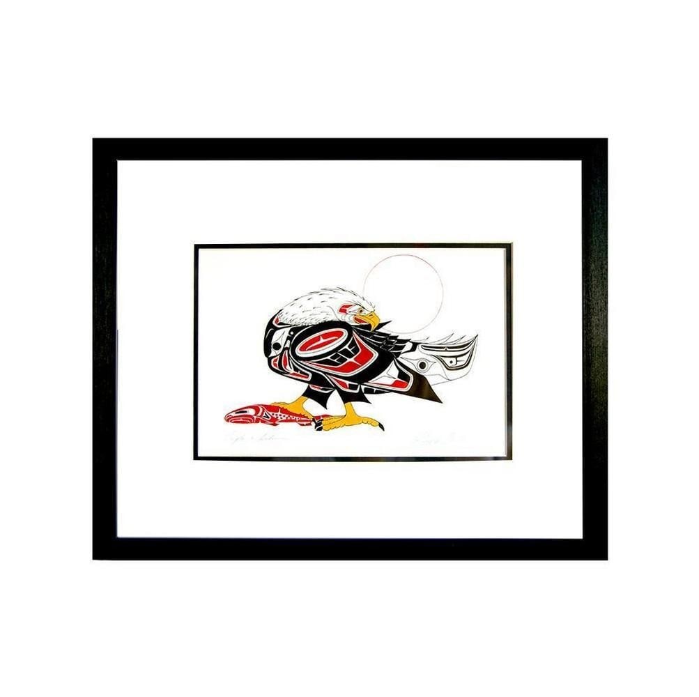 Spirit of the Hunt: Art by Richard Shorty 'Eagle and Salmon' Framed Print - 12'' x 14'': Spirit of the Hunt: Art by Richard Shorty 'Eagle and Salmon' Framed Print - 12" x 14" Embark on a journey through the untamed wilderness with our 'Spirit of the Hunt: Eagle and Salmon' Framed 