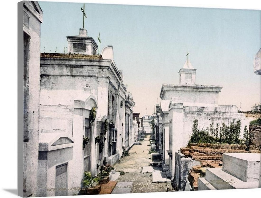 Old Vaults in St. Louis Cemetary New Orleans Louisiana Canvas Reproduction: Old Vaults in St. Louis Cemetary New Orleans Louisiana Canvas Reproduction Antiqued photo of a cemetery in New Orleans printed on to canvas. Dimensions: 32 x 24 inches View photos for further details.