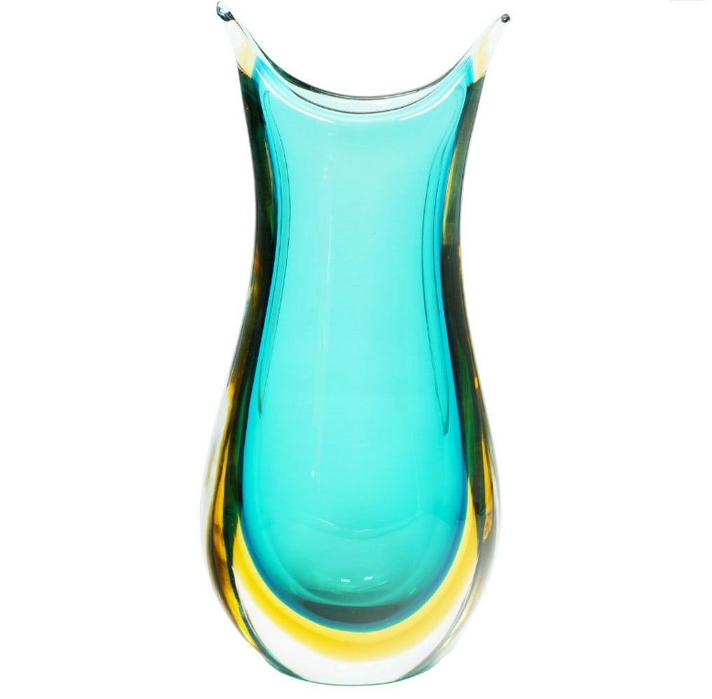Murano Glass Sommerso Swallow Vase in Enchanting Light Blue and Amber Hues: Murano Glass Sommerso Swallow Vase in Enchanting Light Blue and Amber Hues Elevate your home decor with our Luxury Handmade Vase, a stunning embodiment of Murano glass artistry utilizing the famed Som