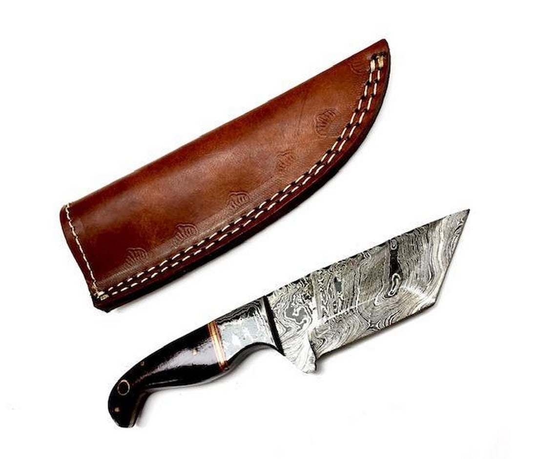 8'' Straight Point Damascus Blade With Beautiful Rosewood Handle Laid With Bronze Rings