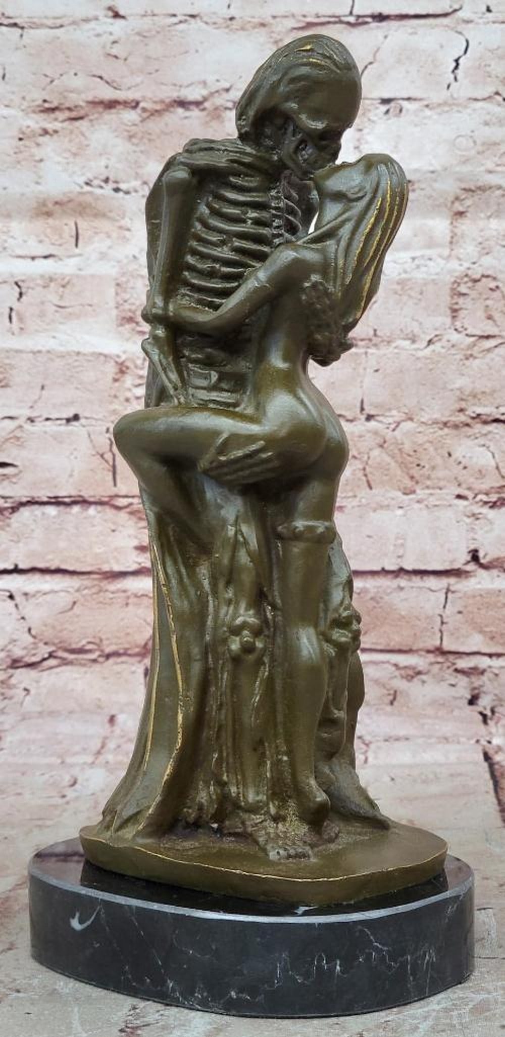 Death and the Maiden Original Bronze Sculpture by Odegaard - 11'' x 5.5'': Death and the Maiden Original Bronze Sculpture by Odegaard - 11x34 x 5.5x34 This original bronze sculpture by Odegaard depicts a nude female figure embraced by a skeletal companion, symbolizing the in