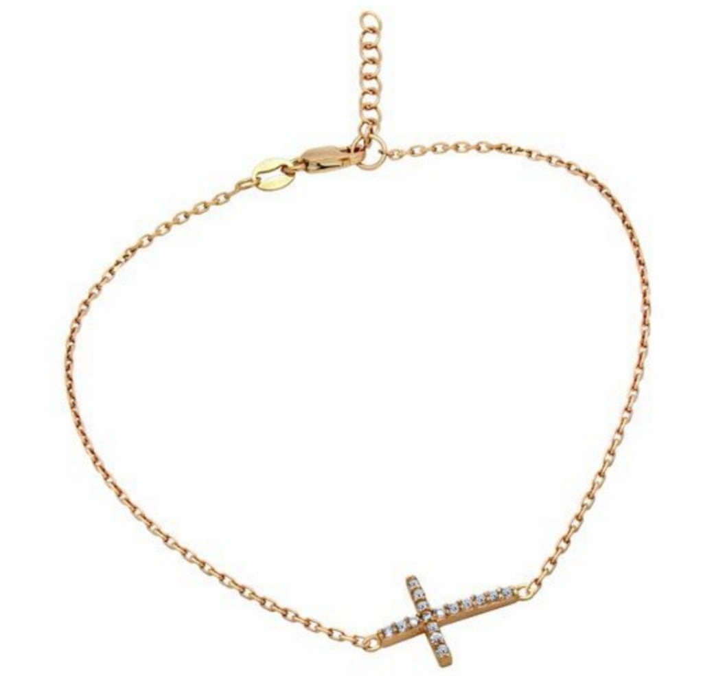 Rose Gold Plated 925 Sterling Silver Anklet with Austrian Crystals: Rose Gold Plated 925 Sterling Silver Anklet with Austrian Crystals Cross Charm. Dimensions: 9x34 chain with 1x34 extender View Photos for Further Details.