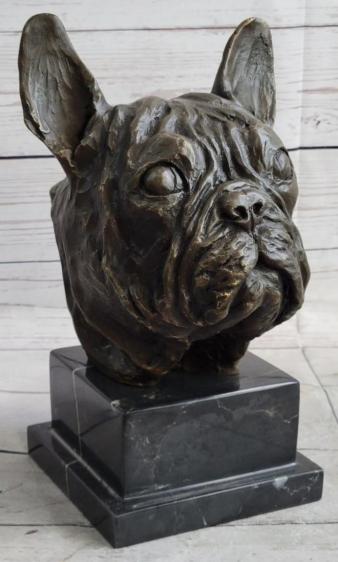 Devoted French Bulldog Bronze Sculpture by Renichez - 11'' x 8'': Devoted French Bulldog Bronze Sculpture by Renichez - 11" x 8" Celebrate the warmth and loyalty of man's best friend with this charming bronze sculpture of a French Bulldog. The sculpture beau