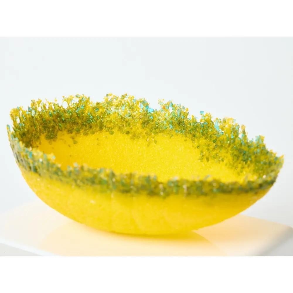 Oosphere' Centerpiece Glass Bowl by Keith Dymond: Oosphere' Centerpiece Glass Bowl by Keith Dymond Inspired by the moment life begins, this yellow centerpiece bowl represents the point at which life breaks out of the nucleus after fertilization. Craf