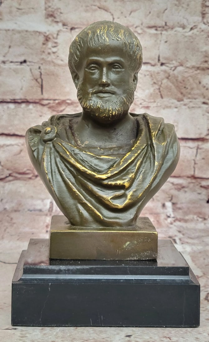 Original Bronze Bust Sculpture of Aristotle - 7.5'' x 4.5'': Original Bronze Bust Sculpture of Aristotle - 7.5" x 4.5" This distinguished bronze bust of Aristotle portrays the legendary Greek philosopher and polymath in a timeless, contemplative pose. S