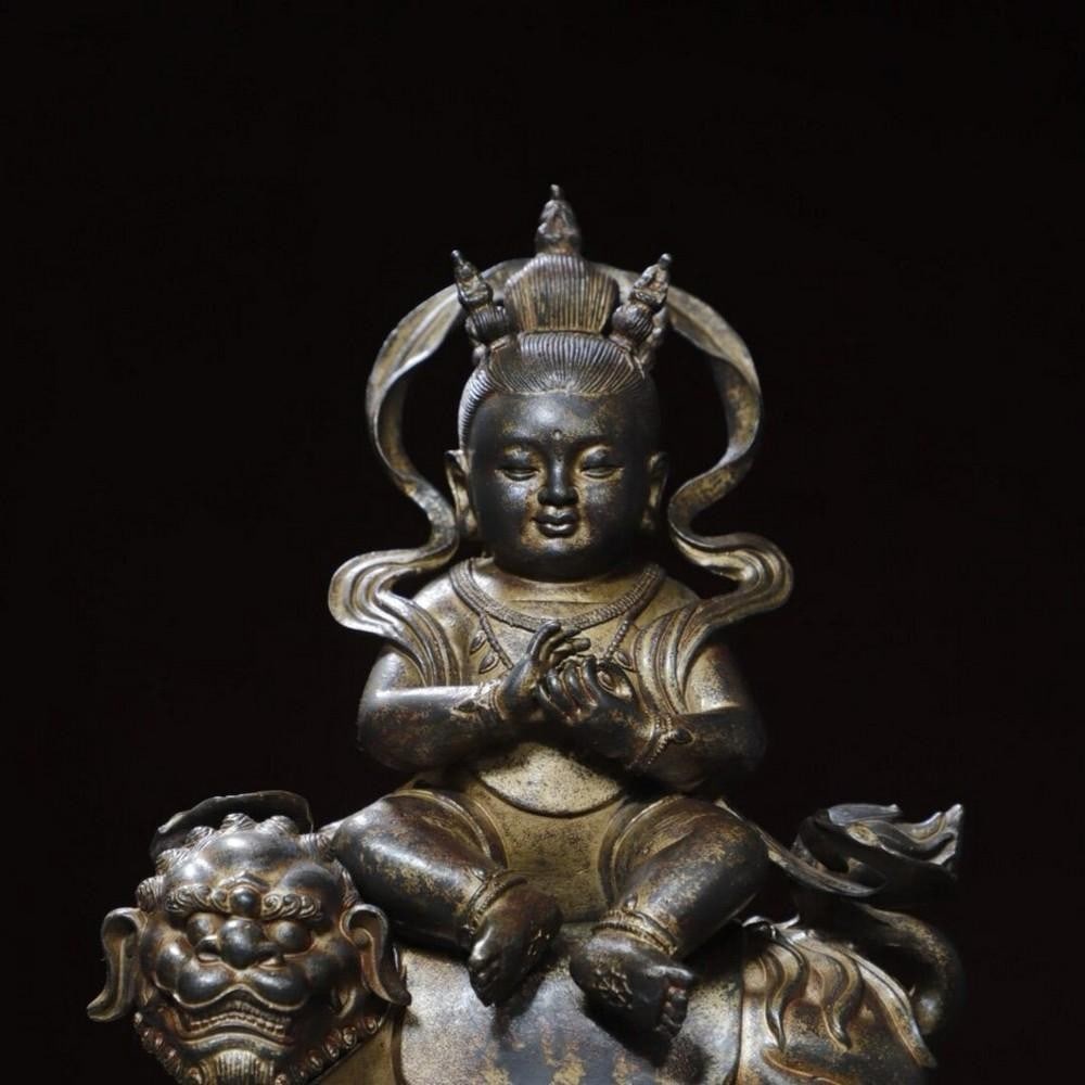 Boy Riding Animal Buddha Statue - 2