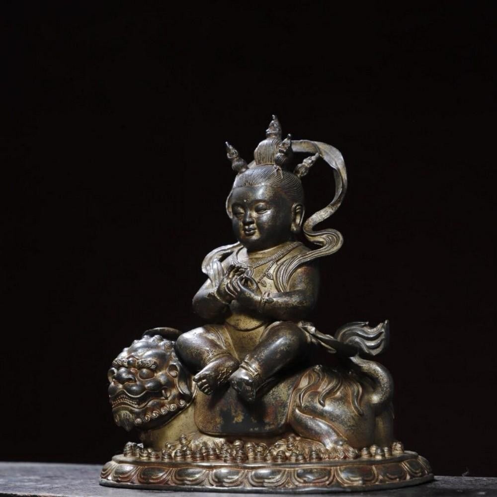 Boy Riding Animal Buddha Statue - 3