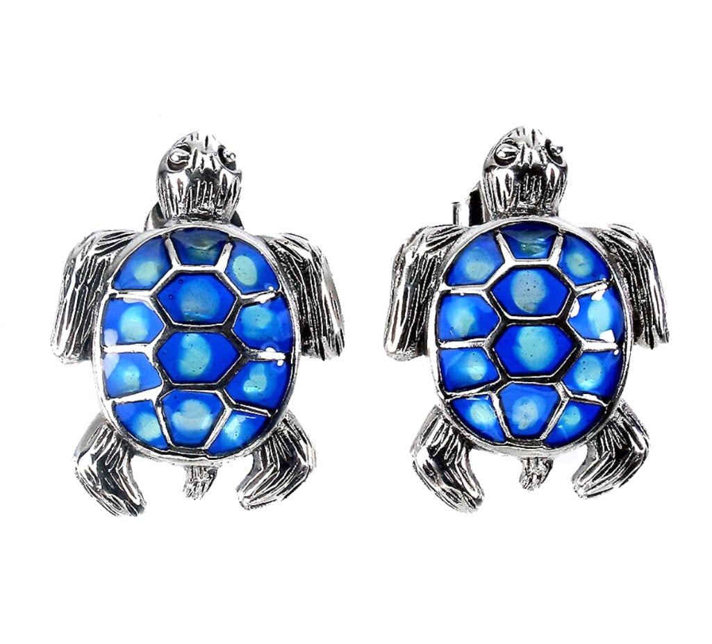 Blue Turtle Shell Sterling Silver Stud Earrings (1 of 2)