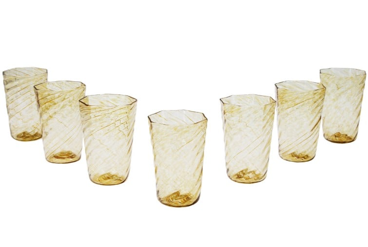 Set of Six Blown Glass Octagonal Drinking Glasses