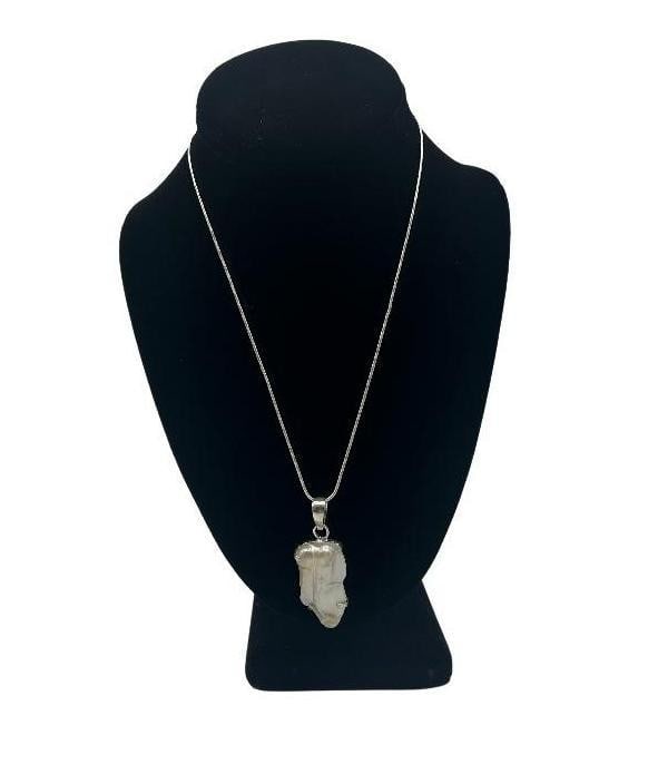 White Biwa Pearl Pendant Necklace: White Biwa Pearl Pendant Necklace This pendant is approximately 1.97" in size. The 925 Sterling Silver chain it hangs on measures 18" in length. View Photos For Further Details.