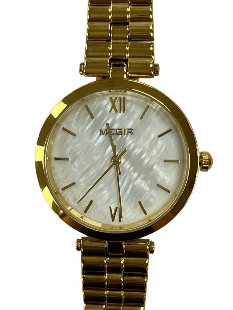 Women's Elegant Gold Stainless Steel Watch With Mother of Pearl Dial: Womens Elegant Gold Stainless Steel Watch With Mother of Pearl Dial Introducing the Womens Elegant Gold Stainless Steel Watch With Mother of Pearl Dial-a truly exquisite timepiece that embodies timele