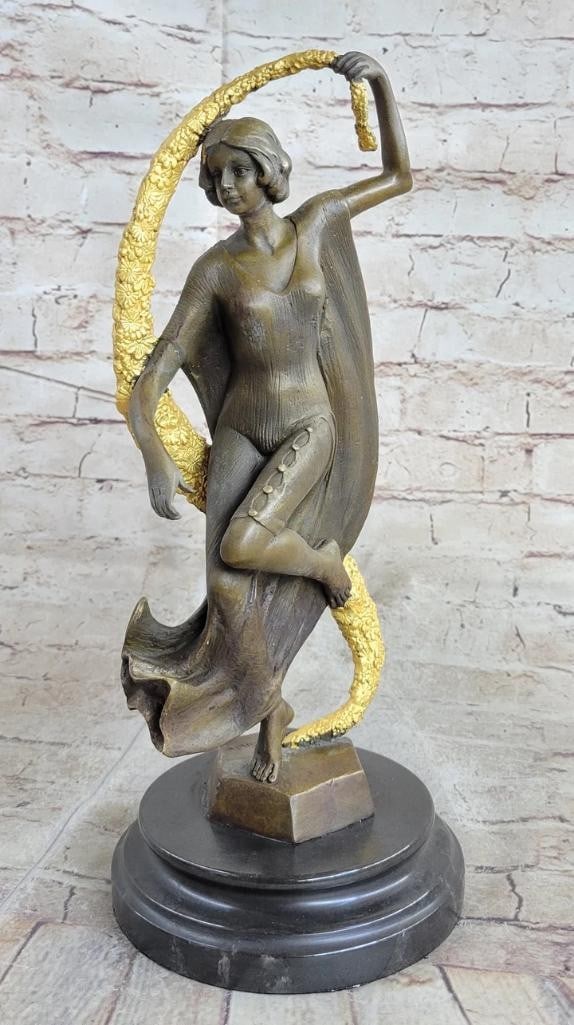 Dancing with the Divine Guirande's Bronze Art Sculpture 'Woman with Thyrsus' - 14'' x 6'': Dancing with the Divine Guirandes Bronze Art Sculpture Woman with Thyrsus - 14" x 6" For those enchanted by the exuberance of the Roaring Twenties, the rhythms of Jazz, and the literary world cu
