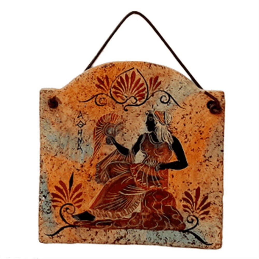 Ancient Greek Ceramic Wall Slab Featuring Goddess Athena: Ancient Greek Ceramic Wall Slab Featuring Goddess Athena Decorate your wall with a ceramic slab inspired by ancient Greek archaeological art, featuring Goddess Athena in a faithful reproduction style.