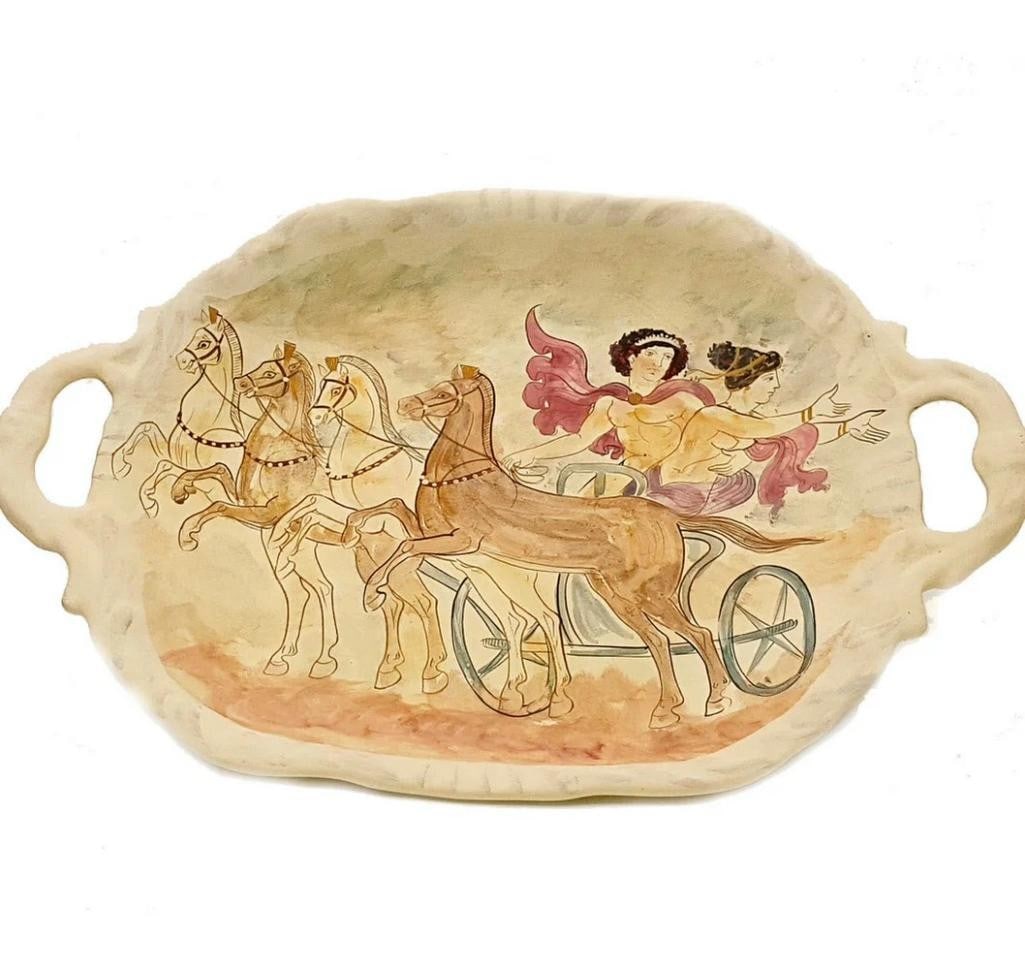 The Abduction of Persephone - Ancient Greek Ceramic Decorative Tray: The Abduction of Persephone - Ancient Greek Ceramic Decorative Tray Enhance your decor with a ceramic decorative tray depicting the abduction of Persephone by Hades (Pluto), one of the most well-known