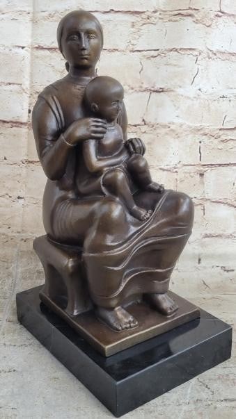Eternal Bond Mother and Child Bronze Sculpture: Eternal Bond Mother and Child Bronze Sculpture A serene and powerful bronze reproduction sculpture bearing the signature of artist Henry Moore, the sculpture features a seated mother on a simple stool